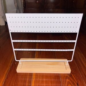 White Earring Display Stand with Wooden Base